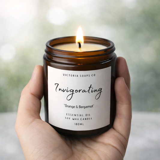 Invigorating Essential Oil Aromatherapy Soy Wax Candle, Cotton Wick, 160g.
